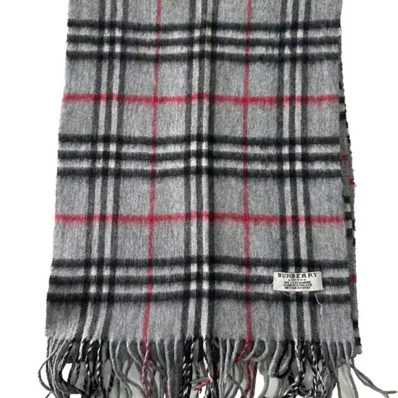 Burberry Classic Check Scarf Grey 100% Cashmere Unisex Scarf Made In England - Picture 3 of 7